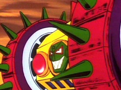 Deep red flash of lightning, sky flying Mazinger